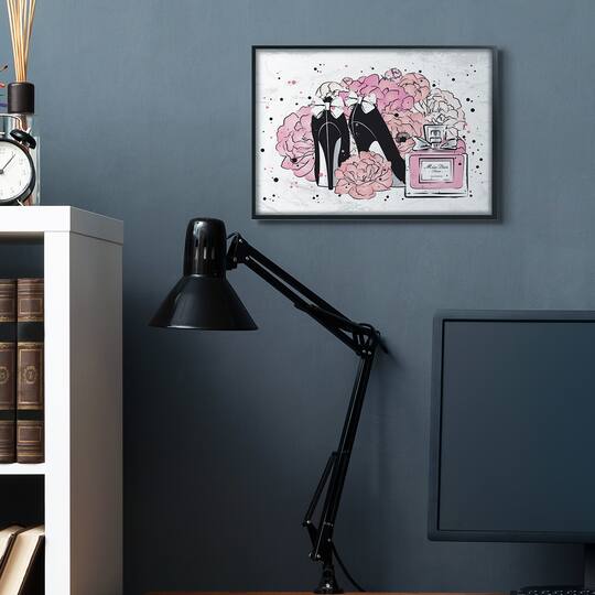 Stupell Industries Glam Pink Peonies & Heels Black Framed Wall Art